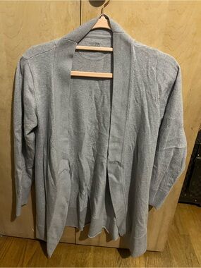 Woolx Macie Open-Front Lavender Gray Cardigan Sweater 100% Merino Quiet Luxury